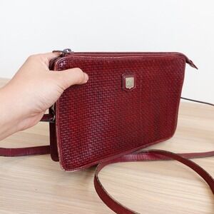 Celine‎ Bag Leather Crossbody Shoulder Sling Purse Burgundy Weave Vintage RARE